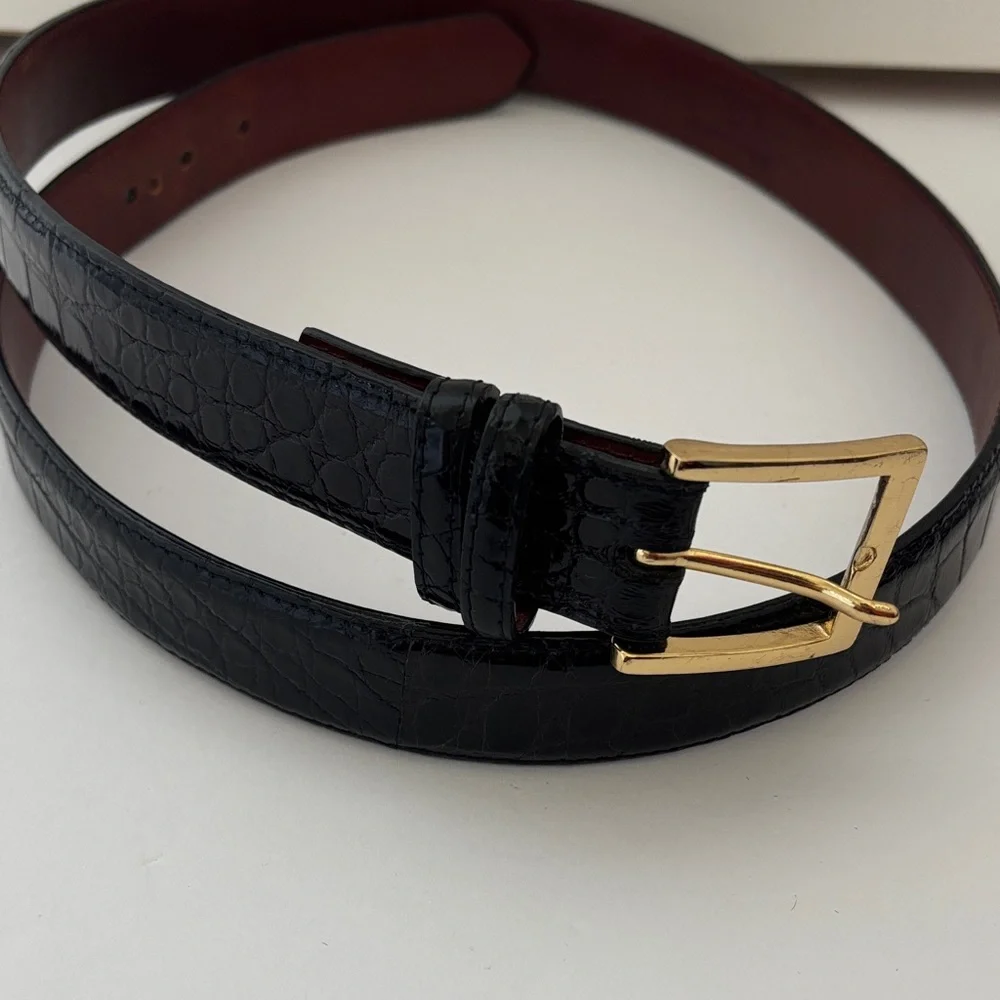 W. Kleinberg Genuine Alligator USA Neiman Marcus Adjustable‎ Belt Black Mens 42